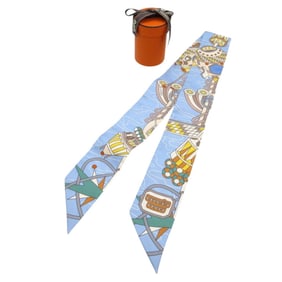 Hermes Like new Hermès Twilly Odyssey Scarf/Muffler in Silk, Beige/Blue Ciel/Jaune Vif, 0175.