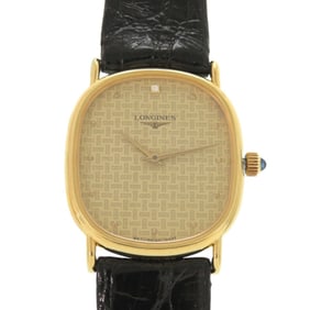 Like new Longines 0037, a single diamond, manual winding, stainless steel, leather, gold and black