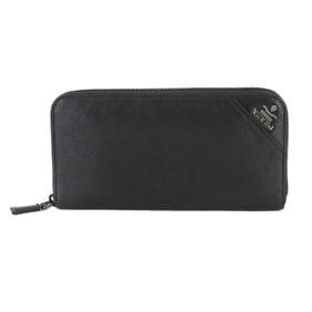 Prada Saffiano Round Long Wallet in Nero Leather with Silver Hardware, 2ML317