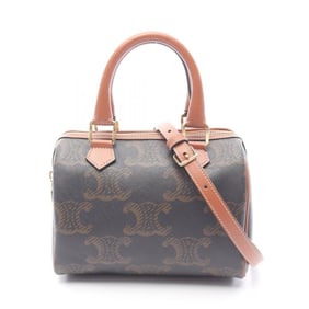 Celine Triomphe Small Tote Bag, Coated Canvas and Leather, Women's, Black Brown