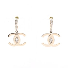 CHANEL Coco Mark Earrings with Gold-Plated Rhinestones for Women, Gold, A23S