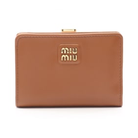 Miu Miu Miu Softy Metal Bi-fold Wallet, Leather, Women's, Brown, 5ME009