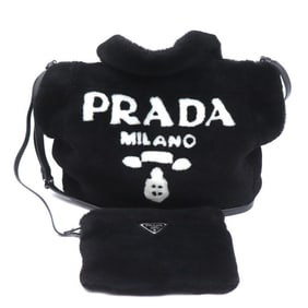 PRADA Prada Shearling Fur Tote Bag, Black and White, 1BG374 2EC9 F0967, Women's