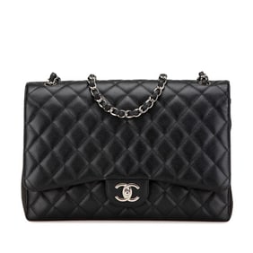 CHANEL Matelasse Double Flap Coco Mark Chain Shoulder Bag in Black Caviar Skin for Women