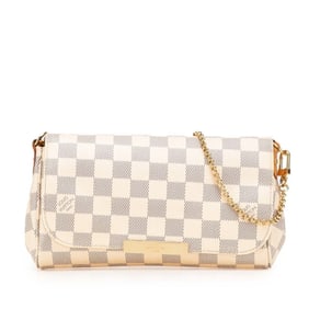 Louis Vuitton Damier Azur Favorite PM Chain Handbag/One-Shoulder Bag N41277 White Leather Women's