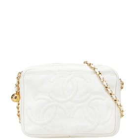 CHANEL Triple Coco Mark Shoulder Bag in White Caviar Skin for Women