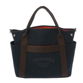HERMES Sac de Pansage Groom Navy C Stamp (circa 2018) Women's Toile Chevron Tote Bag