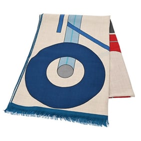 HERMES Rectangle TOP DEPART Men's Scarf, Natural/Rouge/Blue, 70% Cashmere, 30% Silk, Unused