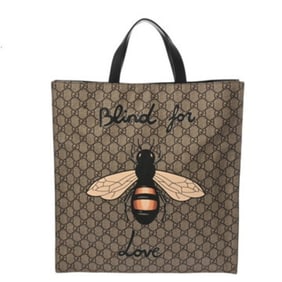 GUCCI GG Supreme 2-Way Tote Bag, Bee Beige, 450950, Women's Canvas and Leather Bag