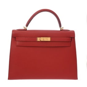 HERMES Kelly 32, exterior stitching, Rouge Bif, G stamp (circa 2003), women's Ardennes 2-way bag