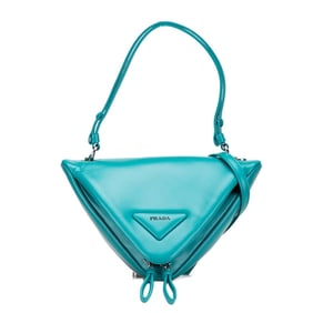Prada Triangle Handbag/Shoulder Bag, 2-Way, 1BA315, Blue-Green Padded Nappa Leather, Women's, PRADA