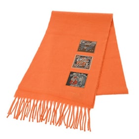 HERMES Cashmere Scarf, Badge Soie, Orange, Women's, 100% Cashmere, Unused