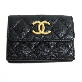 CHANEL Matelasse Caviar Skin Compact Wallet, Tri-fold Black, AP3518, Women's