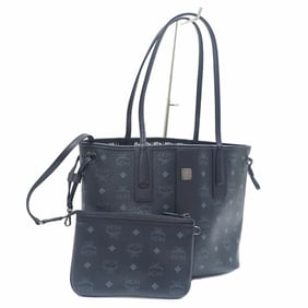 MCM Women's Black and White Leather Visetos Reversible Tote Bag