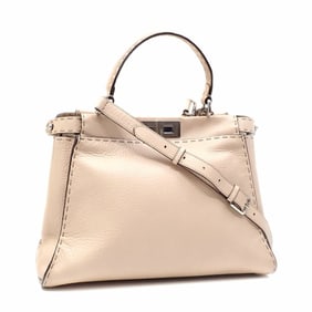 Fendi Peekaboo Iconic Medium Handbag, Women's, Beige Leather, 8BN290, Selleria