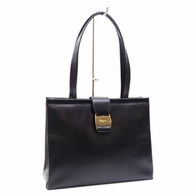 Salvatore Ferragamo Women's Black Embossed Leather Tote Bag BK-21 8254 Vara