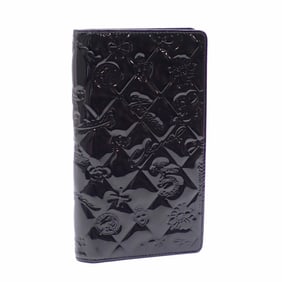 Chanel Icon Line Bifold Long Wallet, Women's, Black Patent Leather, A37151