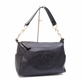 Chanel Women's Bag Black Caviar Leather Coco Mark