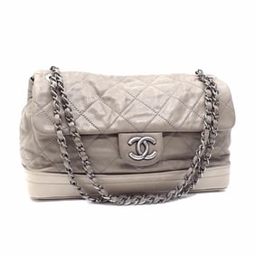 Chanel Matelasse Chain Shoulder Bag, Women's, Khaki Leather, Coco Mark