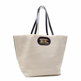 Celine Triomphe Tote Bag for Women, Ivory, Black, Cotton and Leather