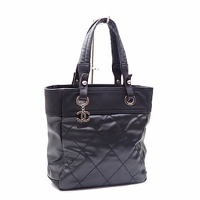 Chanel Paris-Biarritz Tote Bag, Women's, Black Leather and Canvas, A34208, Coco Mark, 044690