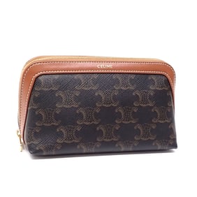 Celine Small Tick Pouch for Women, Tan Triomphe Canvas and Calfskin, 4M1622CZJ.04LU