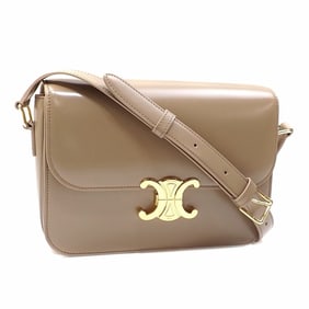 Celine Classic Triomphe Shoulder Bag for Women, Smoke Brown Shiny Calfskin, 187363BF4.18AE