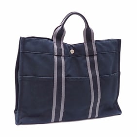 Hermès Foule Tote MM Bag Black Canvas HERMES Women's and Men's