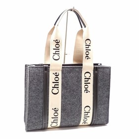 Chloé Chloe Woody Tote Bag, Women's, Gray Felt and Leather, CHC21WS383F37053