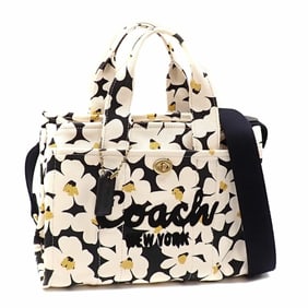 Coach Cargo Tote Bag, Size 26, Floral Print, Women's, Ivory, Black, Yellow, Canvas, Recycled