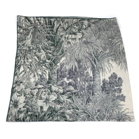 HERMES Carrejuan Scarf, BOTANICO DI PALERMO, Palermo Botanical Gardens, Vert Loden Stole, Natural,
