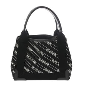 BALENCIAGA Navy Cabas XS Black 390346 Women's Canvas and Leather Handbag