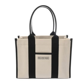 BALENCIAGA Hardware Small Tote, 2-Way, White/Black, 671402, Women's Canvas and Leather Tote Bag