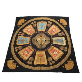 HERMES Carré 90 POSTE ET CAVALERIE Black/Multi Women's 100% Silk Scarf Muffler