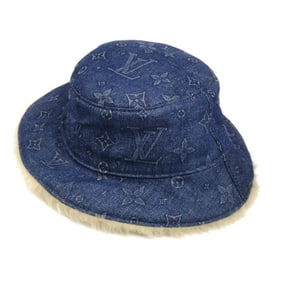LOUIS VUITTON Louis Vuitton Bonnet Shearling Denim Hat Blue M77127 L Women's
