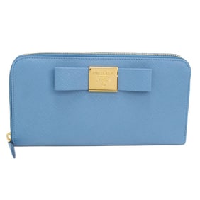PRADA Prada Women's Saffiano Leather Zip-Around Wallet PR88108 (1ML506 2AEE F0P9S) Blue