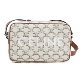 CELINE Triomphe Canvas Shoulder Bag, Women's, White