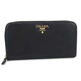 PRADA Prada Long Wallet with Round Zipper PR95198 in Vitello Leather (1ML506) Black