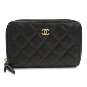 CHANEL Long Wallet with Round Zipper, Women's, Black