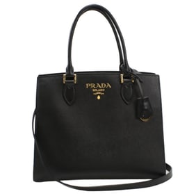 PRADA Prada Tote Bag PR87434 Saffiano Leather 2-Way Handbag, Black, Women's