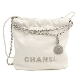 CHANEL AS3980 2-Way Chain Shoulder Bag, Women's, White, Size 22