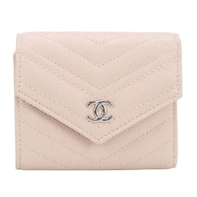 CHANEL Chanel Tri-fold Wallet with Coin Pocket CH94457 Chevron A84346 Small Flap Women's Pink