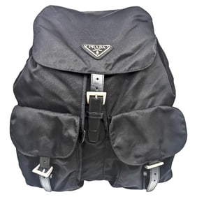 PRADA Prada nylon backpack, black, with triangular plate, for men and women.