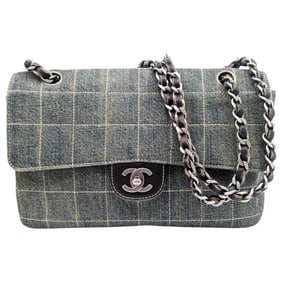 CHANEL Chocobar Denim Leather Chain Shoulder Bag, Blue, No. 6, Matte, Women's