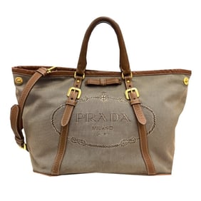 PRADA Prada Jacquard Shoulder Bag Canvas Leather Women's