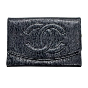 CHANEL Caviar Leather Bi-fold Wallet in Black, Wallet/Coin Case, Business Card No. 4, Women's/Men's