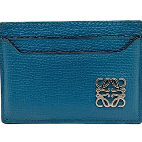 LOEWE Anagram Card Holder in Pebble Grain Calfskin, Blue, Business Holder/Card Case, Compact Case