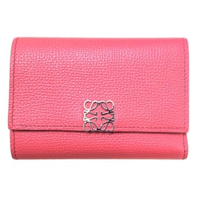 LOEWE Anagram Vertical Wallet, Small, Pink Leather, Pebble Grain Calfskin, Tri-fold, Compact Women's