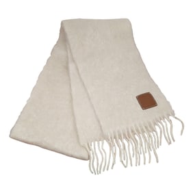 LOEWE Mohair Scarf, a mohair and wool blend scarf with an anagram motif. Available in white nylon.