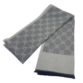 GUCCI GG Wool Scarf, Gray/Black, 100% Wool, for Men and Women